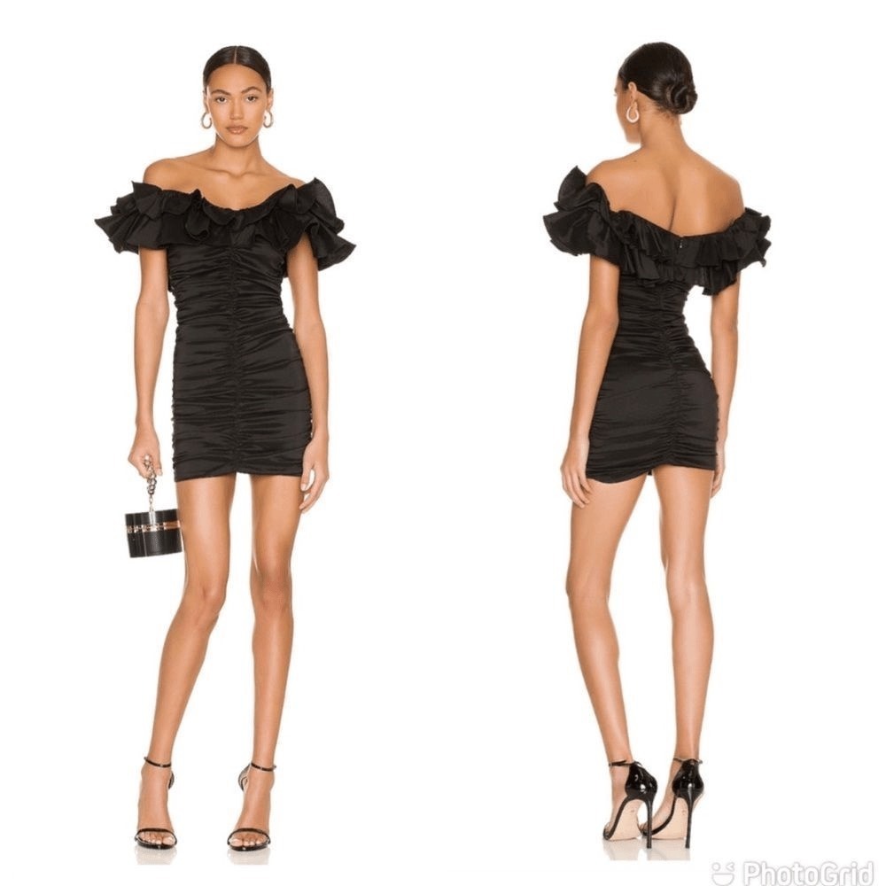 Lovers‎ and Friends Nikolina Black Ruffle Off Shoulder Ruched Mini Dress Small